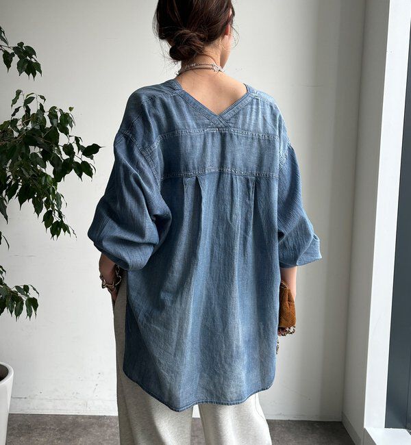  「シアーデニム袖リブVVシャツ」|シャツ・ブラウス|
