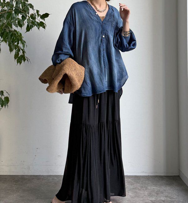  「シアーデニム袖リブVVシャツ」|シャツ・ブラウス|