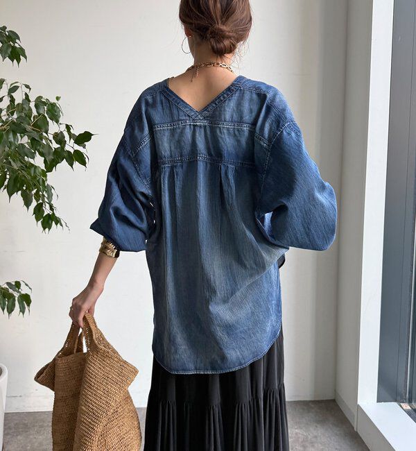  「シアーデニム袖リブVVシャツ」|シャツ・ブラウス|
