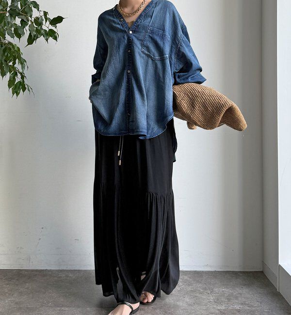  「シアーデニム袖リブVVシャツ」|シャツ・ブラウス|