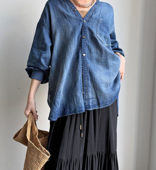  「シアーデニム袖リブVVシャツ」|シャツ・ブラウス|