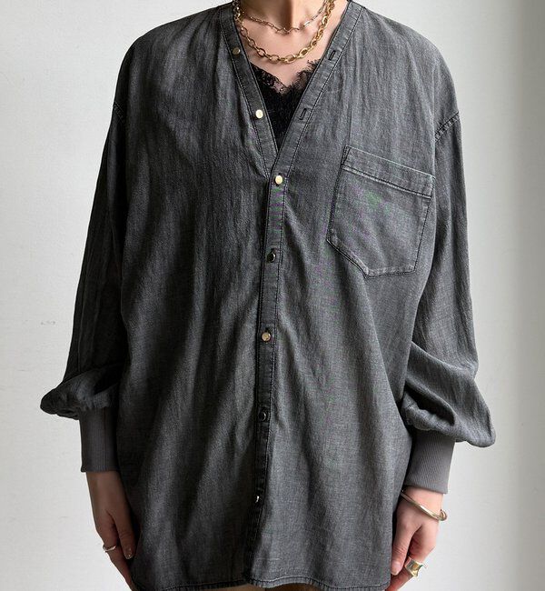  「シアーデニム袖リブVVシャツ」|シャツ・ブラウス|