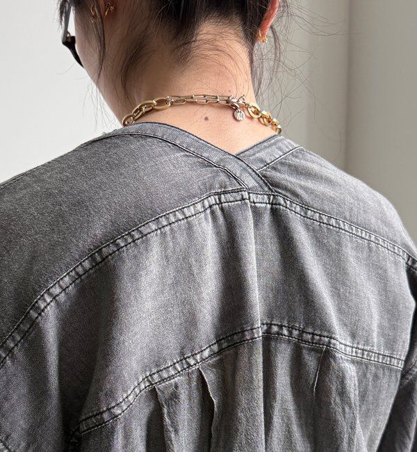  「シアーデニム袖リブVVシャツ」|シャツ・ブラウス|