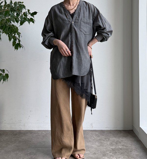  「シアーデニム袖リブVVシャツ」|シャツ・ブラウス|