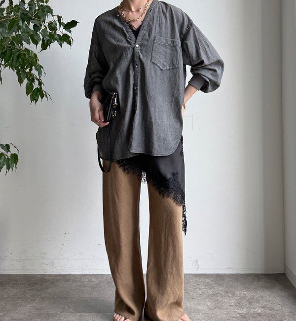  「シアーデニム袖リブVVシャツ」|シャツ・ブラウス|