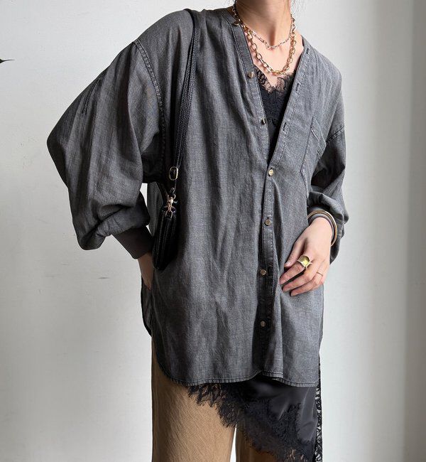  「シアーデニム袖リブVVシャツ」|シャツ・ブラウス|