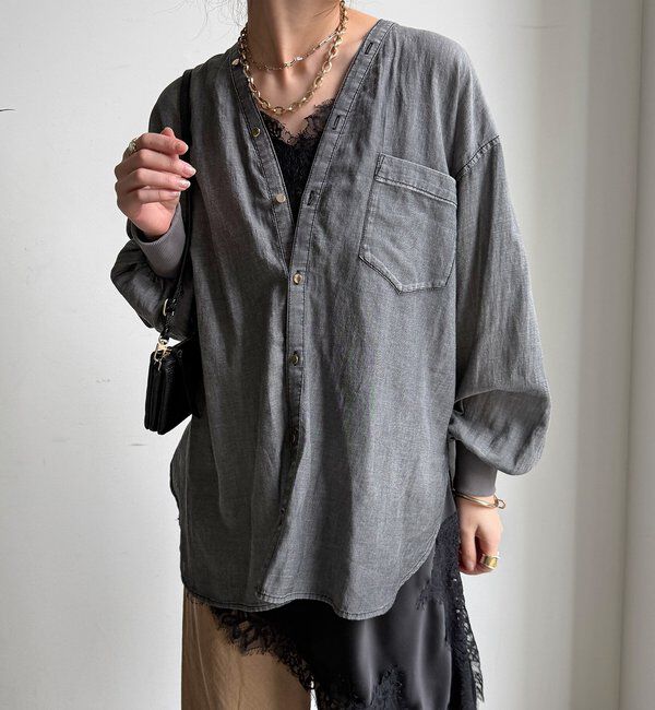  「シアーデニム袖リブVVシャツ」|シャツ・ブラウス|