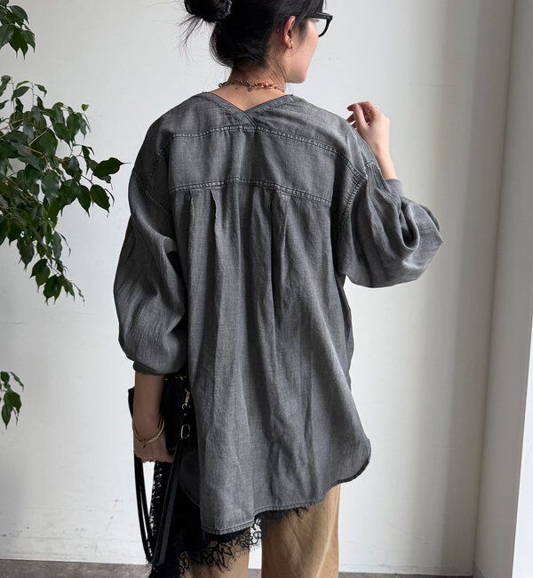  「シアーデニム袖リブVVシャツ」|シャツ・ブラウス|