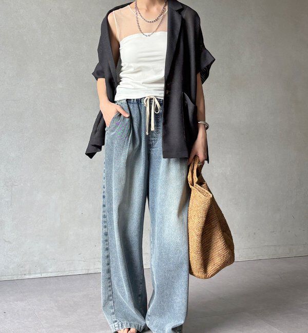  「【WEB限定】カップ付チュール切替タンク」|Tシャツ・カットソー|