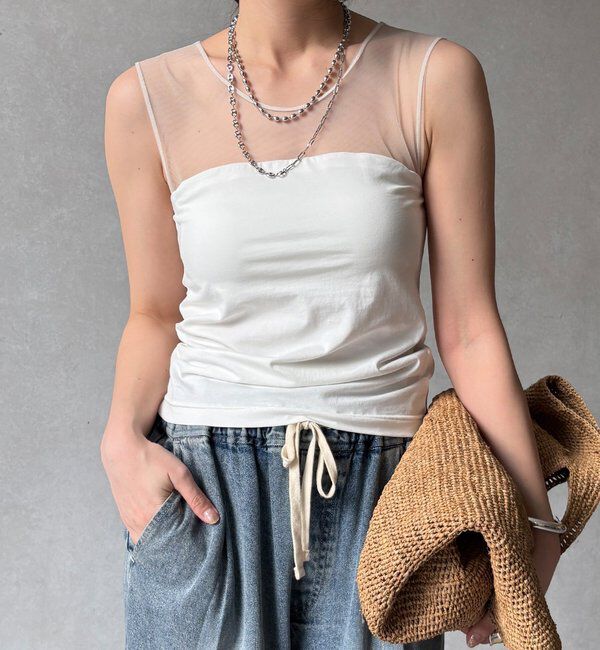  「【WEB限定】カップ付チュール切替タンク」|Tシャツ・カットソー|