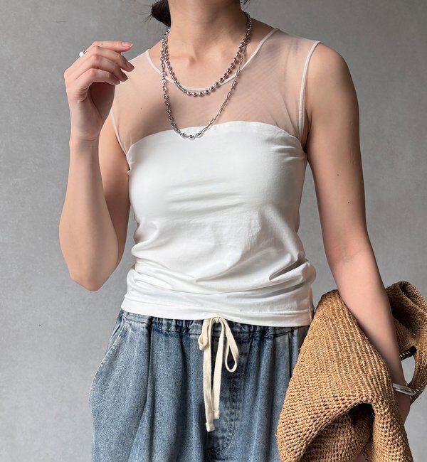  「【WEB限定】カップ付チュール切替タンク」|Tシャツ・カットソー|