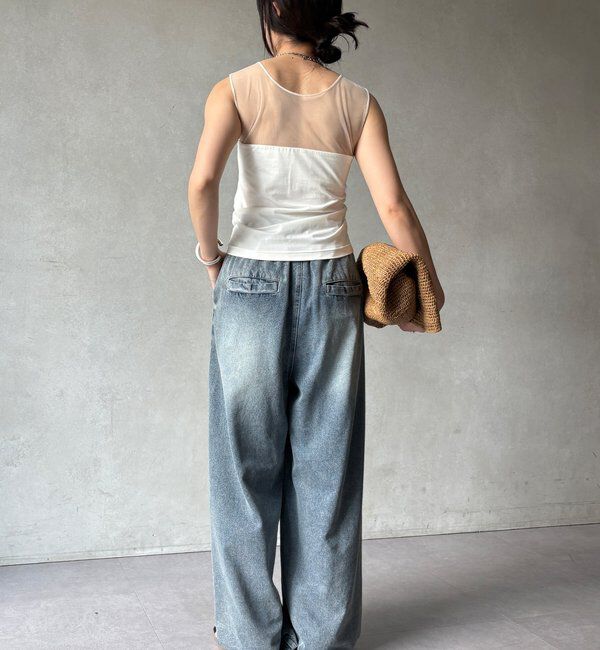  「【WEB限定】カップ付チュール切替タンク」|Tシャツ・カットソー|