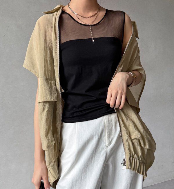  「【WEB限定】カップ付チュール切替タンク」|Tシャツ・カットソー|