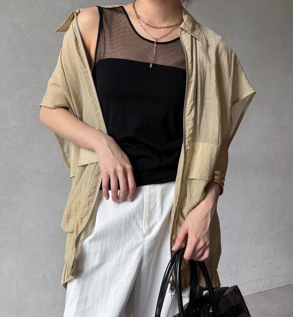  「【WEB限定】カップ付チュール切替タンク」|Tシャツ・カットソー|