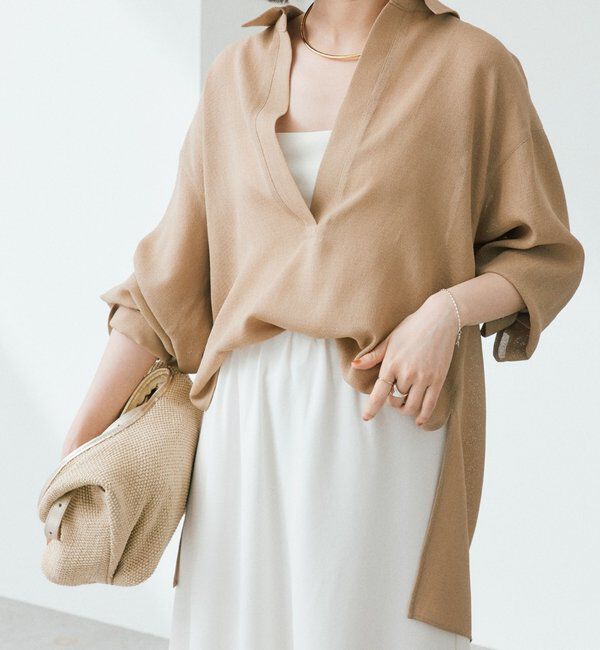  「予約【涼し気な抜け感】メッシュスキッパーシャツ」|シャツ・ブラウス|ベージュ
