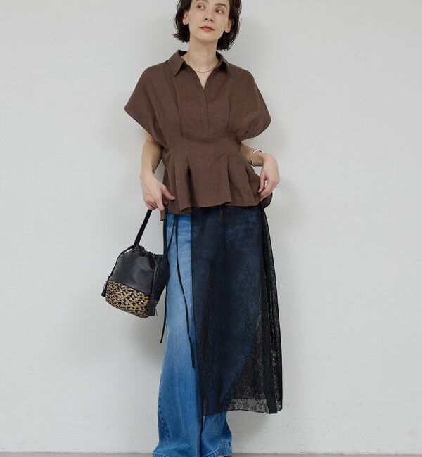  「【WEB限定】ハーフスリーブウエストシェイプシャツ」|シャツ・ブラウス|