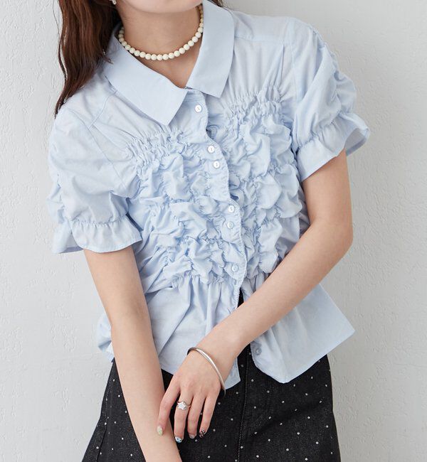  「シャーリングシェイプシャツ」|シャツ・ブラウス|ブルー