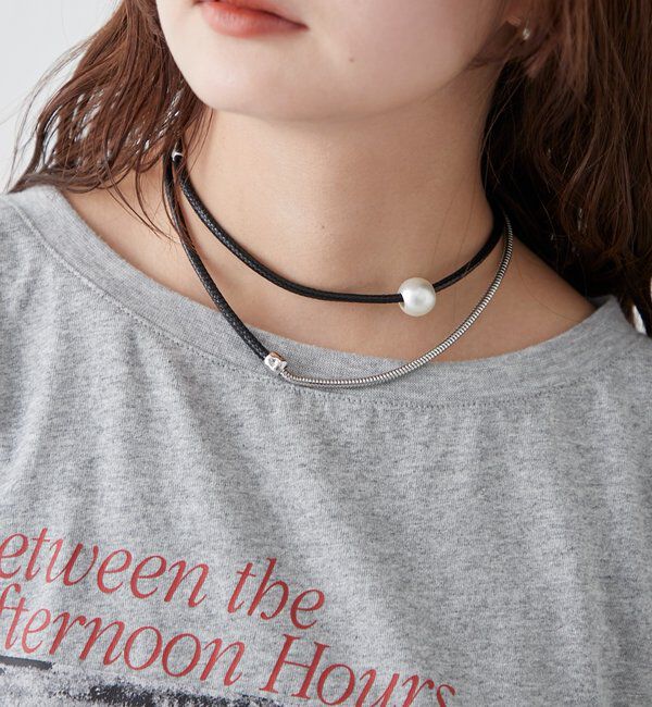  「Lara MIXロングネックレス」|リング|ブラック