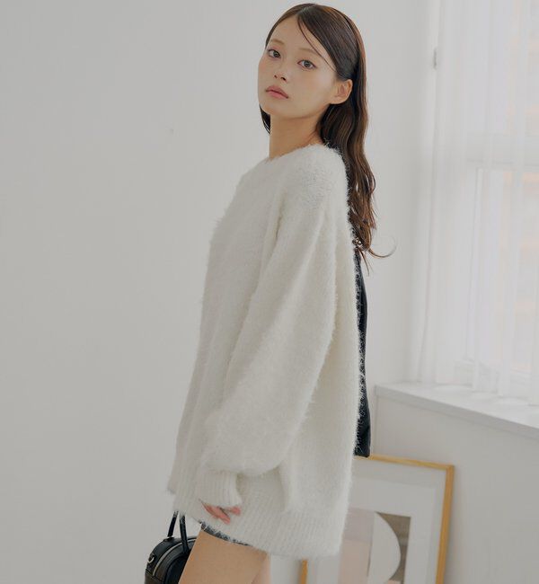  「2wayバックオープンベロアリボンルーズニット」|ニット・セーター|
