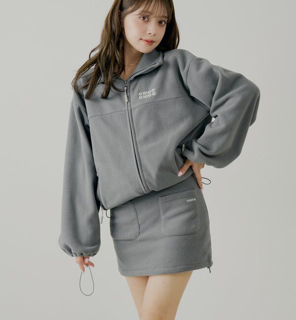  「【セットアップ対応】フリース台形ミニスカート」|スカート|グレー