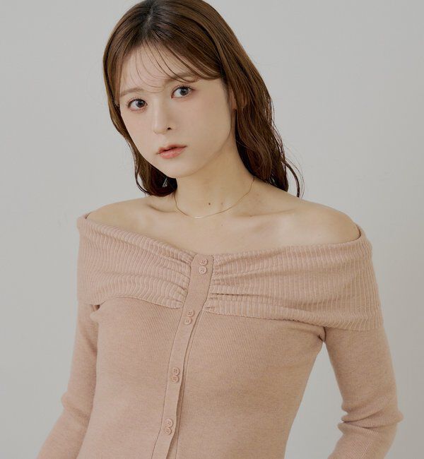  「フロントボタンオフショルニット」|ニット・セーター|