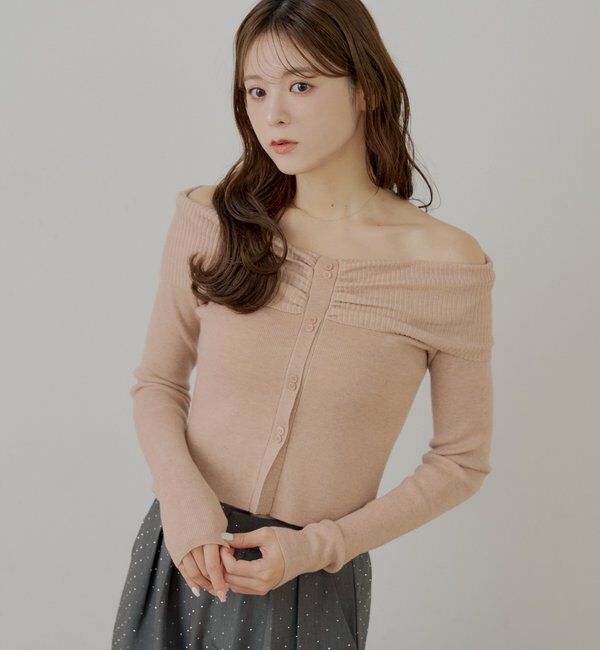  「フロントボタンオフショルニット」|ニット・セーター|
