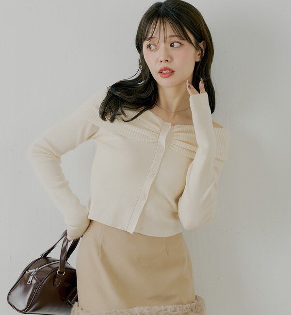  「フロントボタンオフショルニット」|ニット・セーター|