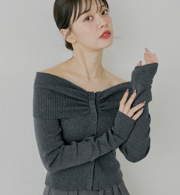  「フロントボタンオフショルニット」|ニット・セーター|