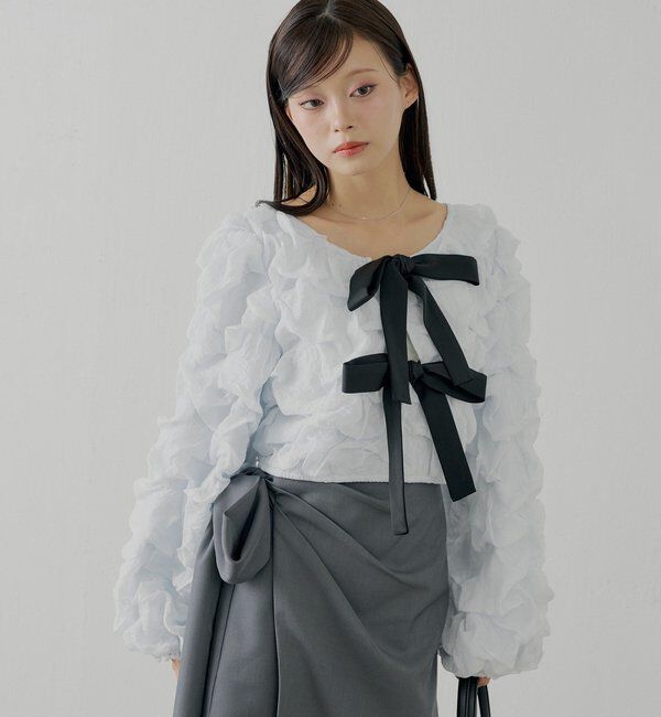  「【SALON by Chico】前後2wayフロントリボンポコポコブラウス」|シャツ・ブラウス|