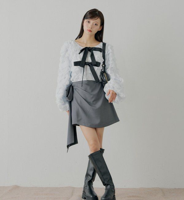  「【SALON by Chico】前後2wayフロントリボンポコポコブラウス」|シャツ・ブラウス|