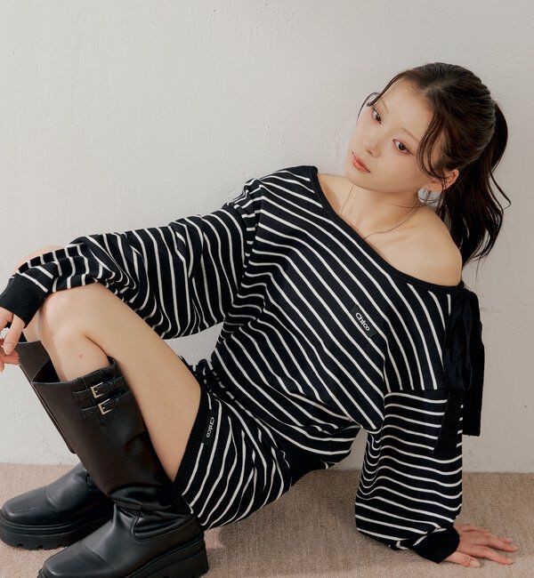  「【セットアップ対応】ワンショルボーダーニット」|ニット・セーター|