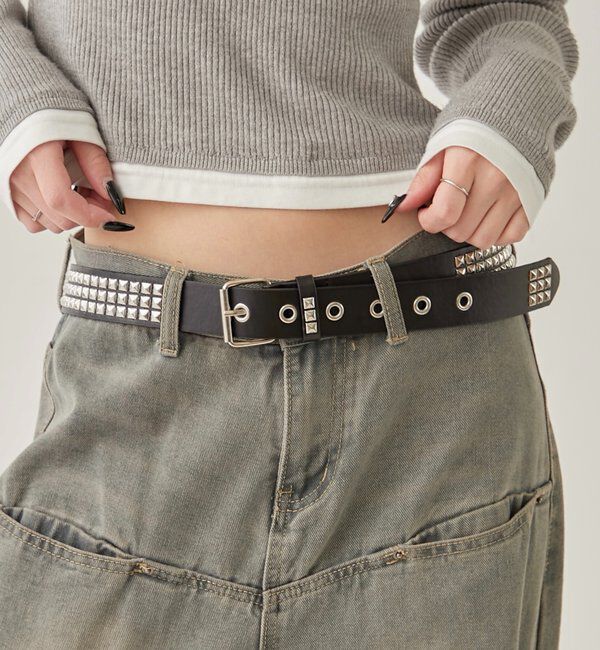  「スクエアスタッズベルト」|ベルト|ブラック