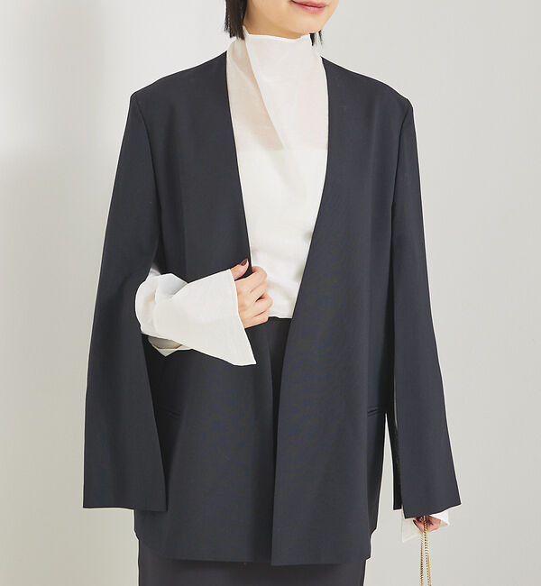 Rouge vif「ノーカラースリットスリーブジャケット」|ノーカラージャケット|ダークネイビー