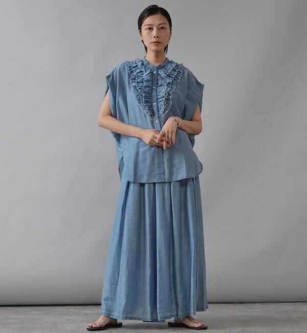 Liesse「テンセルシアーデニムフリルブラウス」|シャツ・ブラウス|