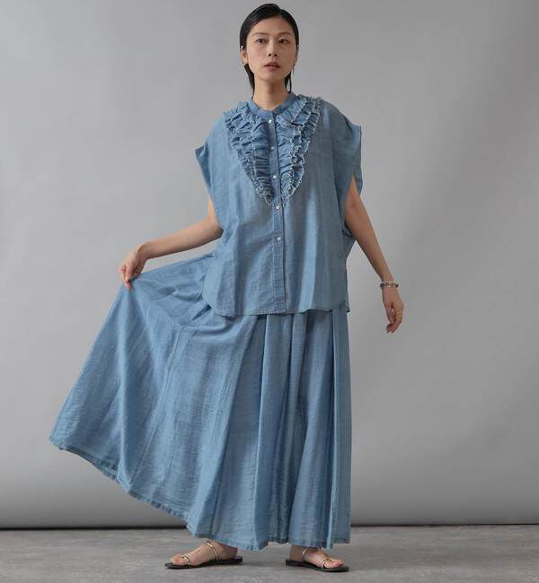 Liesse「テンセルシアーデニムフリルブラウス」|シャツ・ブラウス|