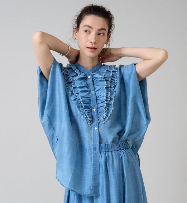 Liesse「テンセルシアーデニムフリルブラウス」|シャツ・ブラウス|
