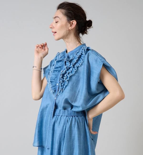 Liesse「テンセルシアーデニムフリルブラウス」|シャツ・ブラウス|