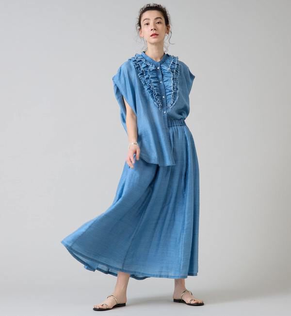 Liesse「テンセルシアーデニムフリルブラウス」|シャツ・ブラウス|