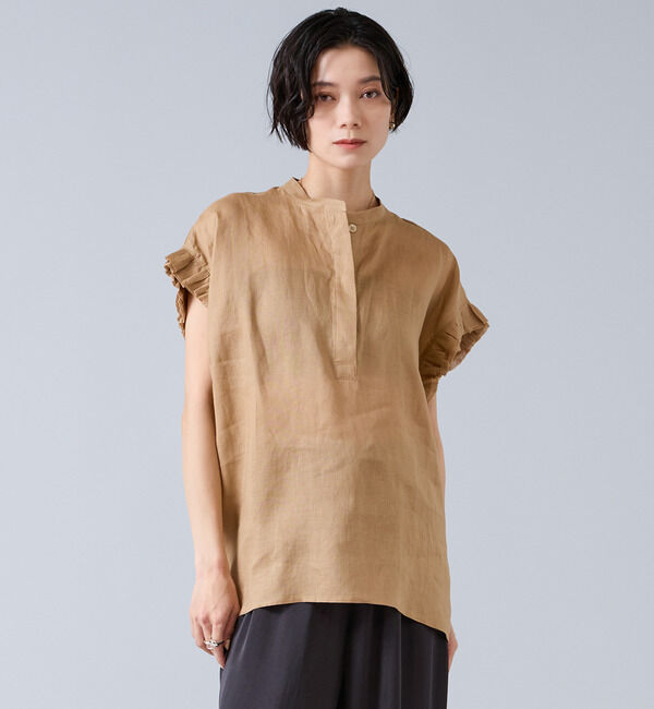 Liesse「【定番】リネンギャザースリーブブラウス」|シャツ・ブラウス|ベージュ