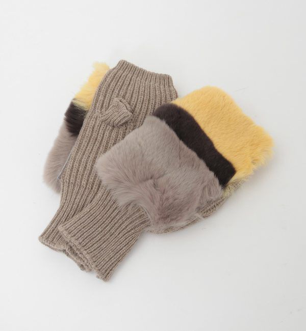 A_「【ALPO/アルポ】レッキスファー&times;ニットFingerless Gloves」|手袋|イエロー