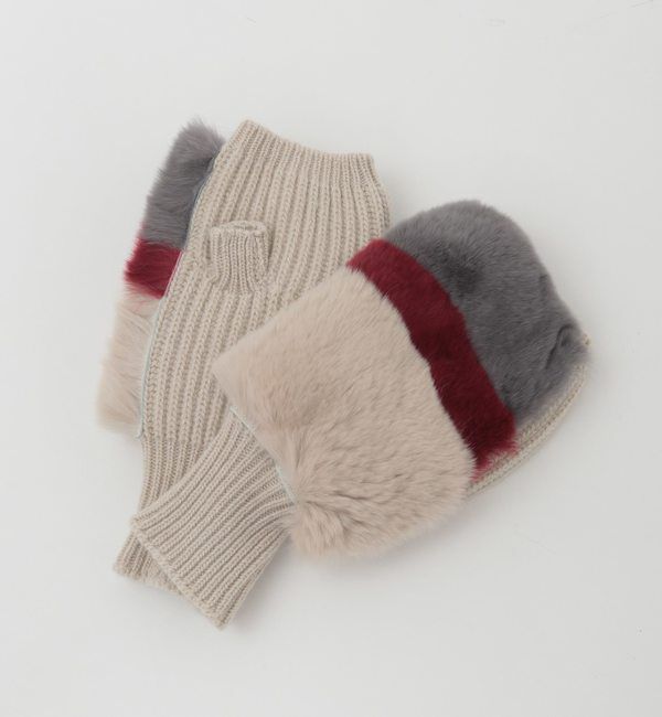 A_「【ALPO/アルポ】レッキスファー&times;ニットFingerless Gloves」|手袋|ボルドー