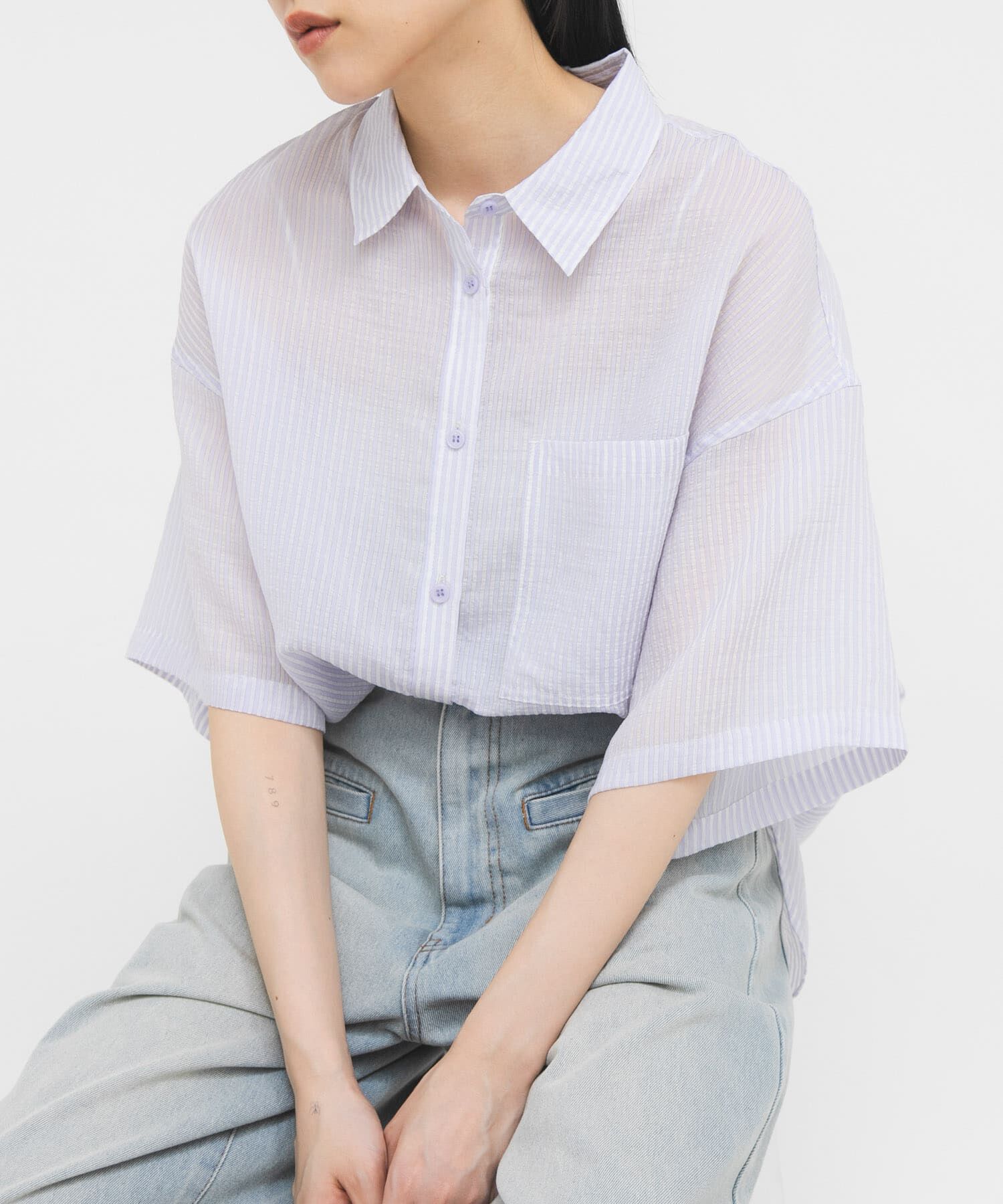  「シアーストライプBIGシャツ」|シャツ・ブラウス|パープル系その他