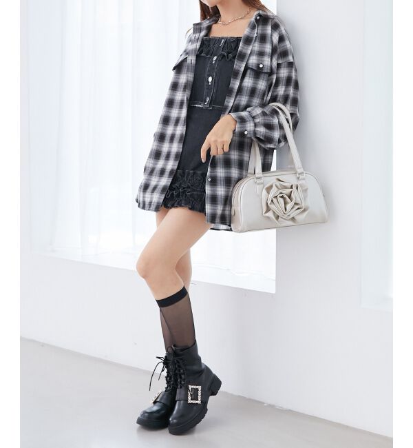 MAJESTICLEGON「パールバックルレースアップブーツ」|ショートブーツ|