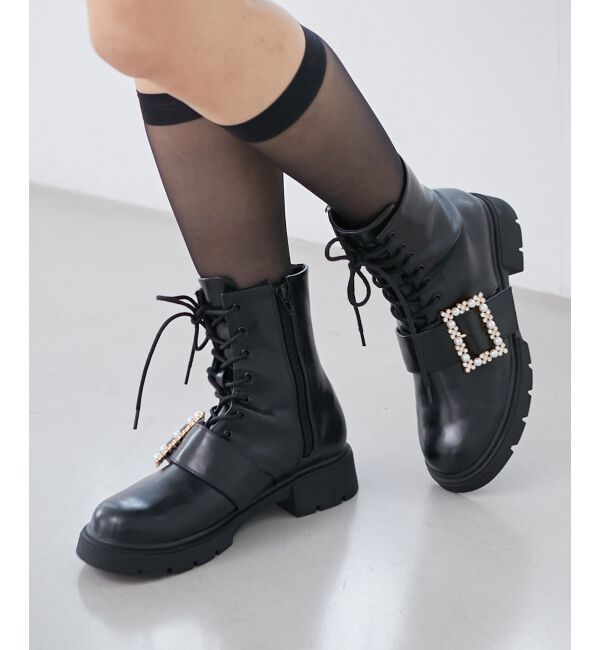 MAJESTICLEGON「パールバックルレースアップブーツ」|ショートブーツ|