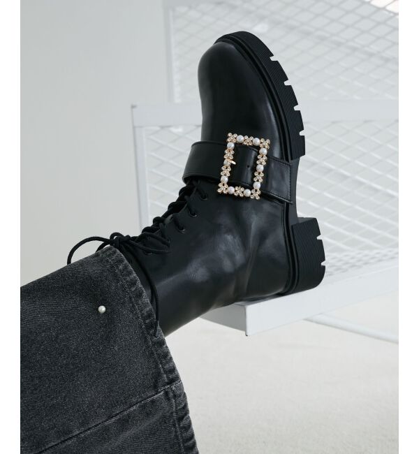 MAJESTICLEGON「パールバックルレースアップブーツ」|ショートブーツ|