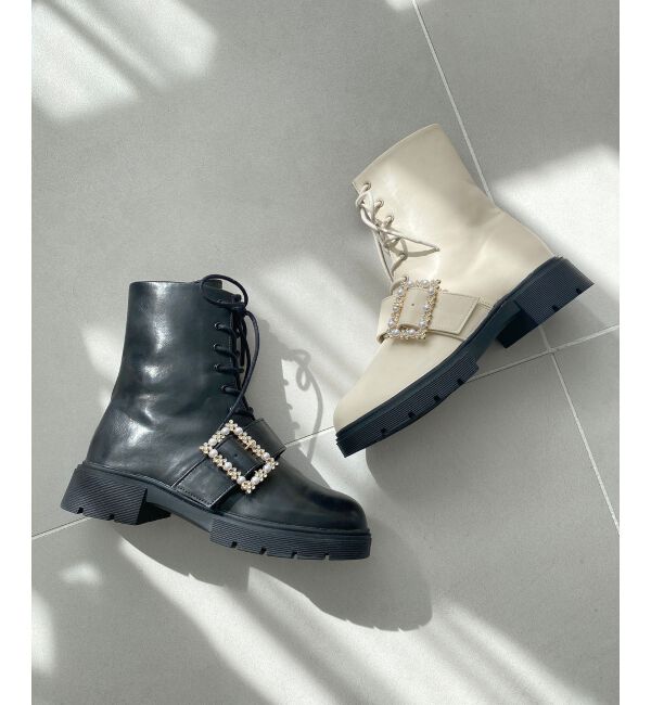 MAJESTICLEGON「パールバックルレースアップブーツ」|ショートブーツ|