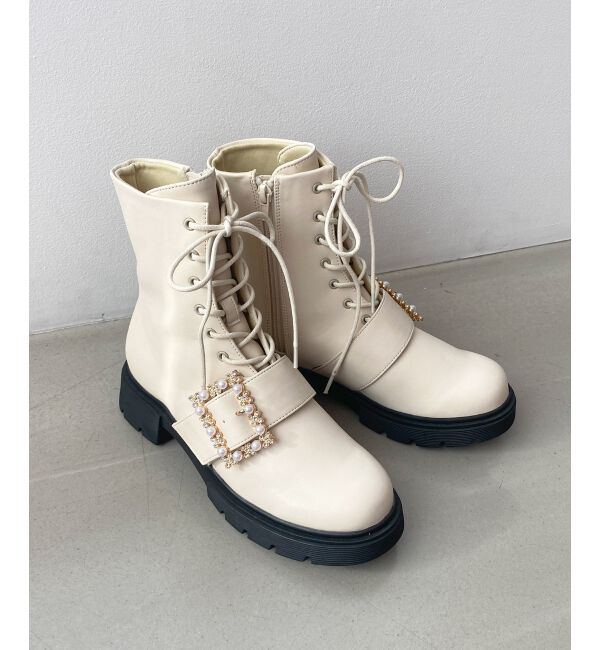 MAJESTICLEGON「パールバックルレースアップブーツ」|ショートブーツ|