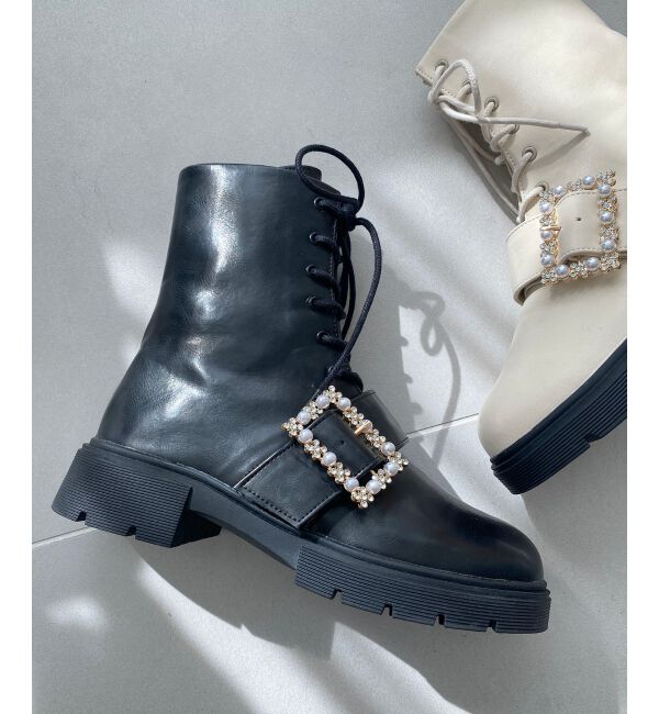 MAJESTICLEGON「パールバックルレースアップブーツ」|ショートブーツ|