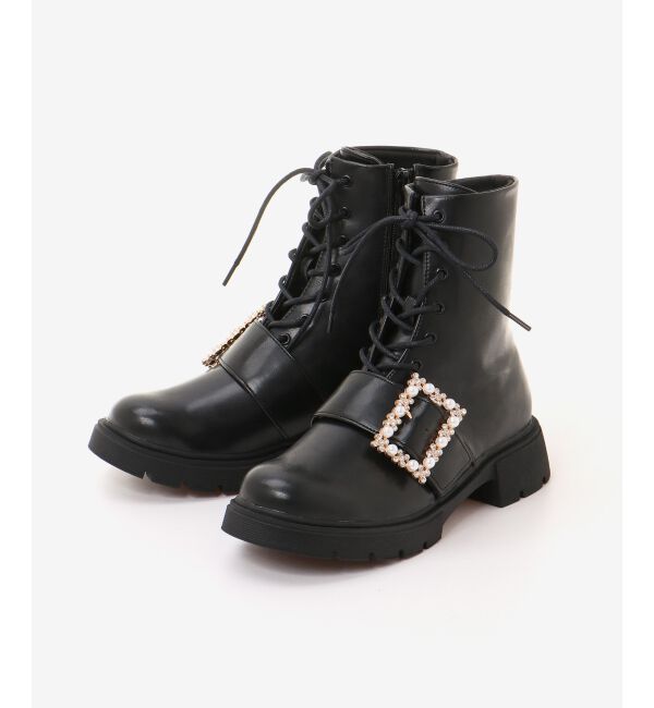 MAJESTICLEGON「パールバックルレースアップブーツ」|ショートブーツ|