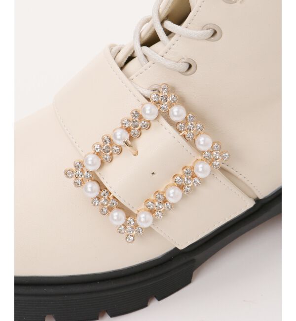 MAJESTICLEGON「パールバックルレースアップブーツ」|ショートブーツ|